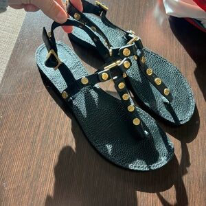 Tory Burch Black Sandals with Gold Accents